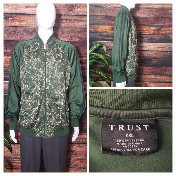 Trust 2XL Vintage 90s Y2K Track Jacket Full Zip Camo Forest Green Stripes - Picture 1 of 9